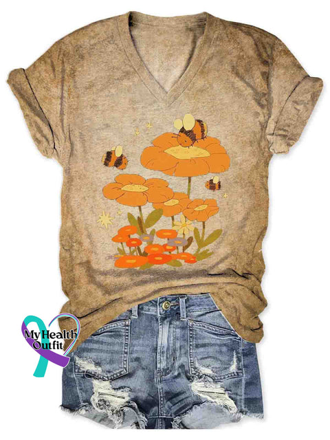 Bee Art Women’s V-neck Casual T-Shirt Multicolor / S