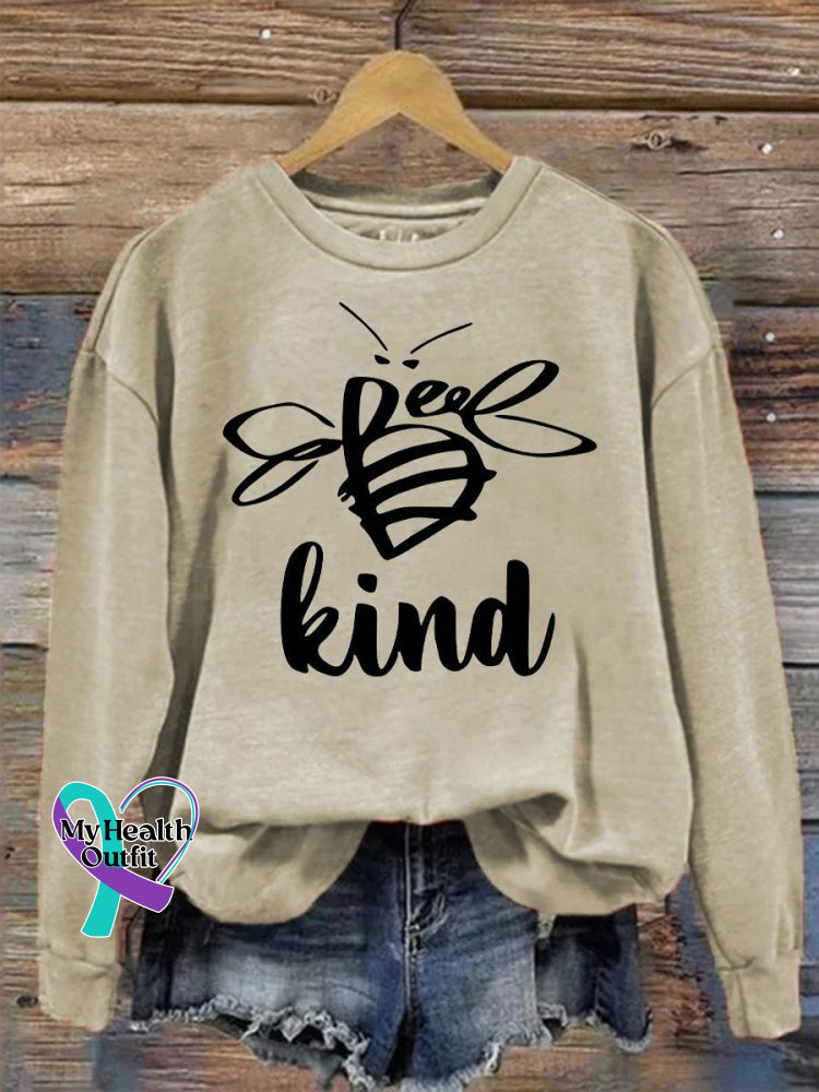 Bee Kind Casual Print Sweatshirt Beige / S