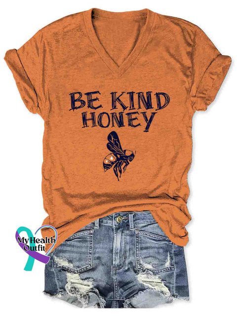 Bee Kind Honey Art V-neck Casual T-Shirt Orange / S