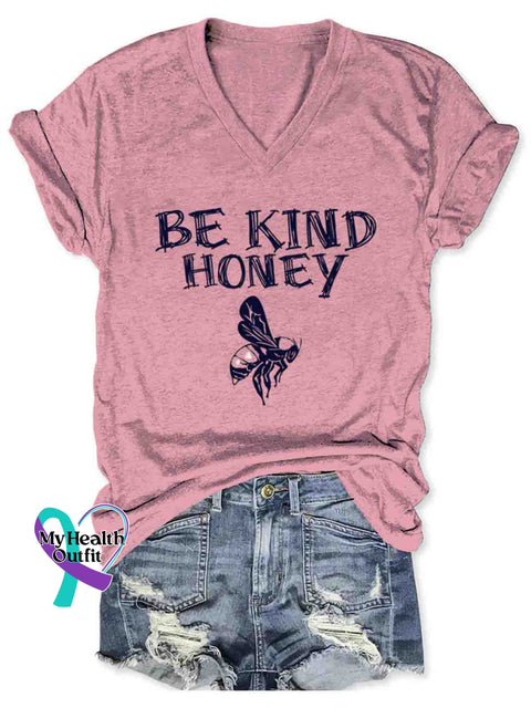Bee Kind Honey Art V-neck Casual T-Shirt Pink / S