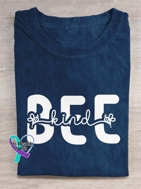 Bee Kind Mental Health Awareness Art Print Casual T-Shirt Blue / S