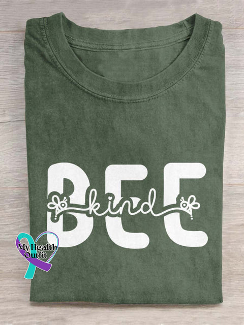 Bee Kind Mental Health Awareness Art Print Casual T-Shirt Green / S