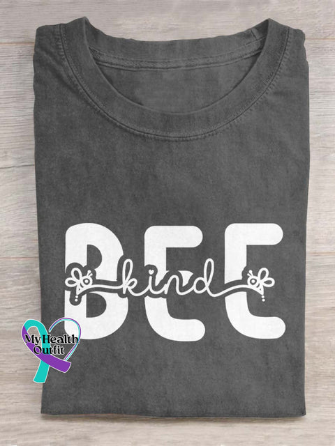 Bee Kind Mental Health Awareness Art Print Casual T-Shirt Grey / S