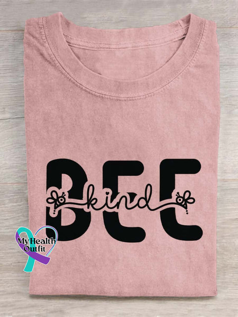 Bee Kind Mental Health Awareness Art Print Casual T-Shirt Pink / S