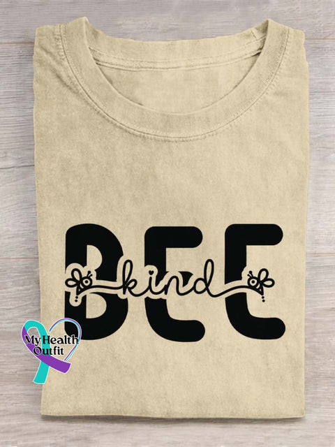 Bee Kind Mental Health Awareness Art Print Casual T-Shirt Sand / S