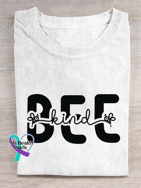 Bee Kind Mental Health Awareness Art Print Casual T-Shirt White / S