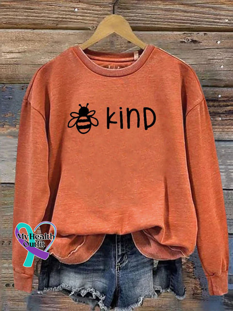 Bee Kind Print Casual Sweatshirt Orange / S