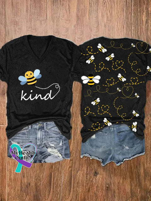 Bee Kind Print Casual T-Shirt Black / S