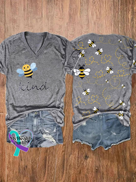 Bee Kind Print Casual T-Shirt Light Grey / S