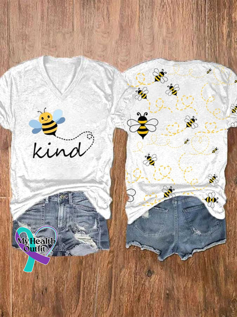 Bee Kind Print Casual T-Shirt White / S