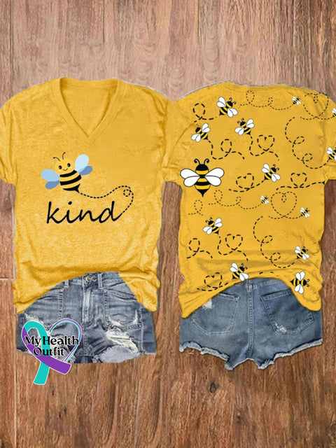 Bee Kind Print Casual T-Shirt Yellow / S