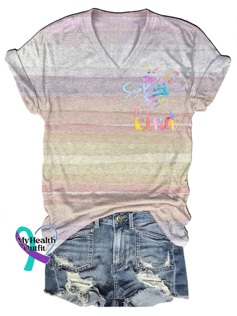 Bee Kind Printed Casual V-Neck Short Sleeve T-Shirt Multicolor / S