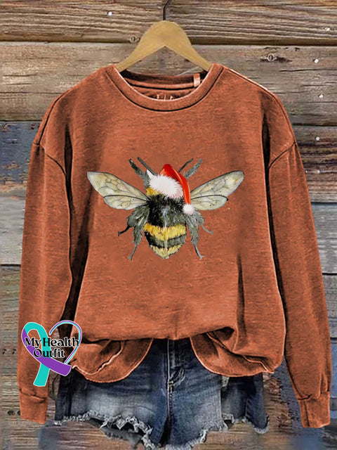Bee Merry Christmas Print Casual Sweatshirt Orange / S