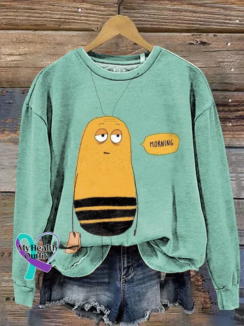 Bee Print Casual Sweatshirt Multicolor / S