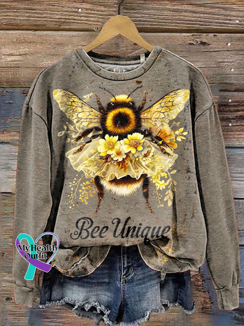 Bee Unique Pattern Art Print Casual Sweatshirt GreyBrown / S