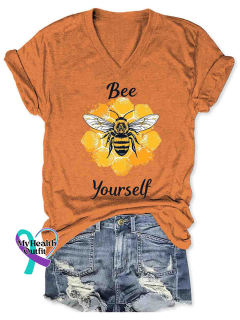 Bee Yourself Art V-neck Casual T-Shirt Orange / S