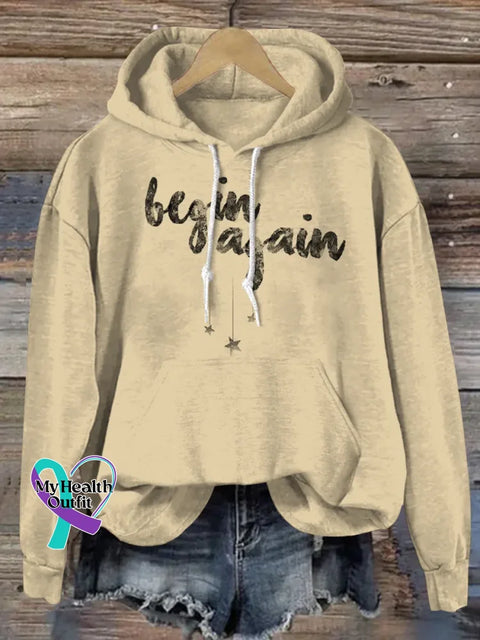 Begin Again Art Print Casual Hoodie Sweatshirt Apricot / S