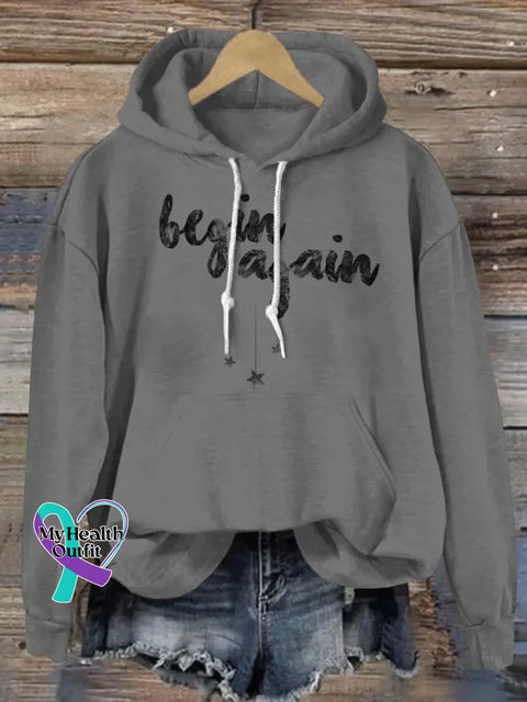 Begin Again Art Print Casual Hoodie Sweatshirt Grey / S