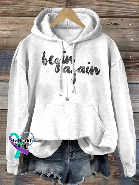 Begin Again Art Print Casual Hoodie Sweatshirt White / S