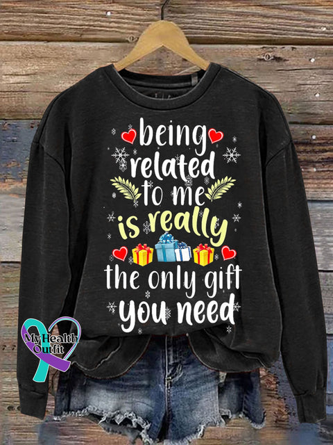 Being Related To Me Funny Christmas Family Xmas Letter Print Sweatshirt Black / S