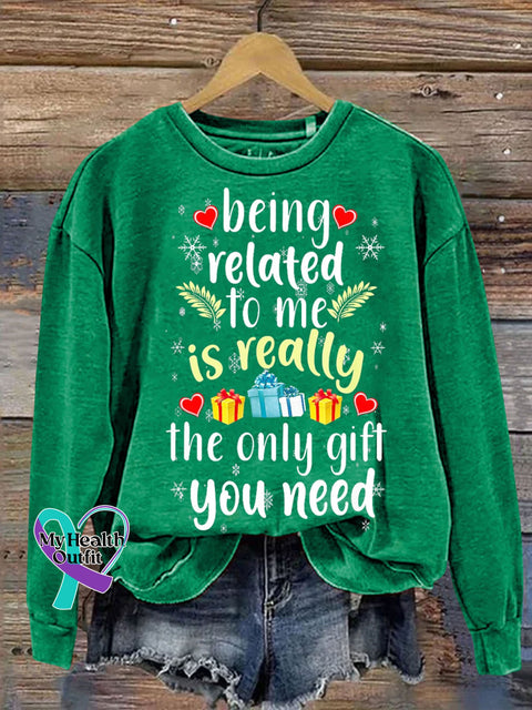 Being Related To Me Funny Christmas Family Xmas Letter Print Sweatshirt Green / S