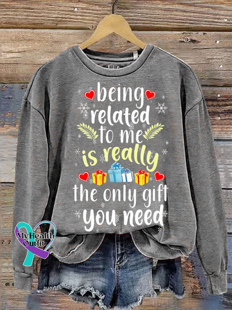 Being Related To Me Funny Christmas Family Xmas Letter Print Sweatshirt Grey / S