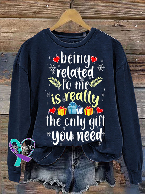 Being Related To Me Funny Christmas Family Xmas Letter Print Sweatshirt Navy Blue / S