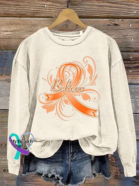 Believe Crew Neck Long Sleeve Sweatshirt Beige / S