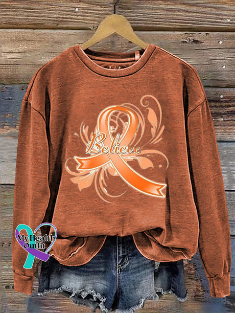 Believe Crew Neck Long Sleeve Sweatshirt Orange / S