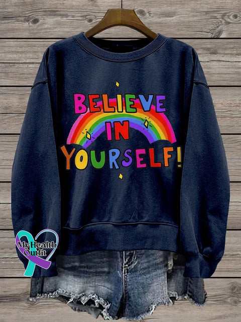 Believe In Yourself Rainbow Casual Print Sweatshirt Navyblue / S
