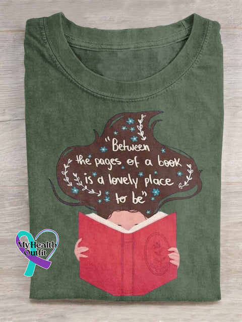 ’Between The Pages Of A Book Is Lovely Place To Be’ Lover Graphic Printed T-Shirt Green / S