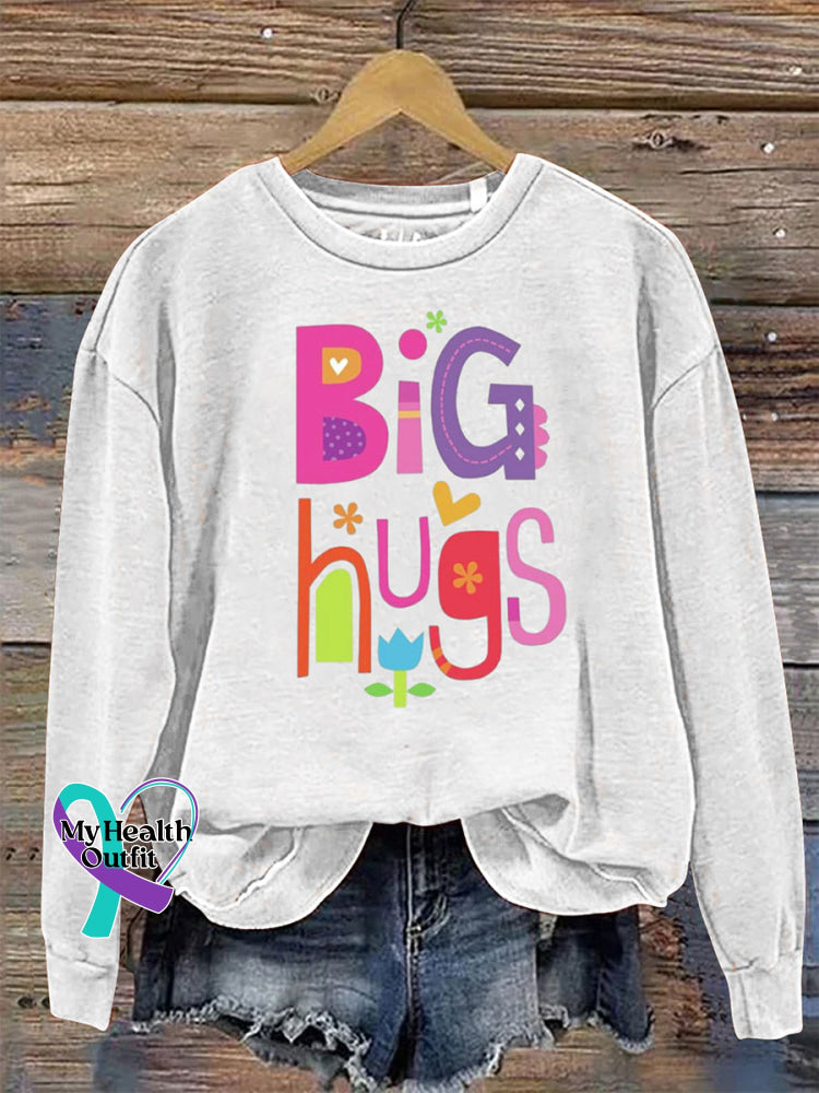 Big Hugs Crew Neck Long Sleeve Casual Sweatshirt White / S