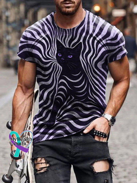 Black Cat Art T-shirt Purple / S