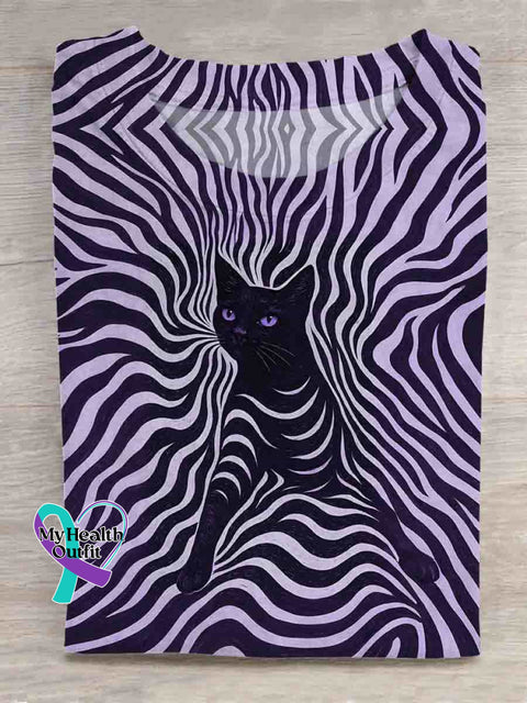 Black Cat Art T-shirt Purple / S