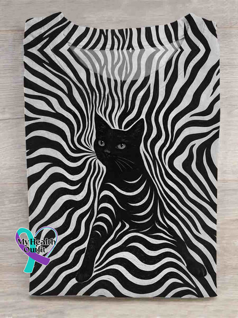 Black Cat Art T-shirt Black / S