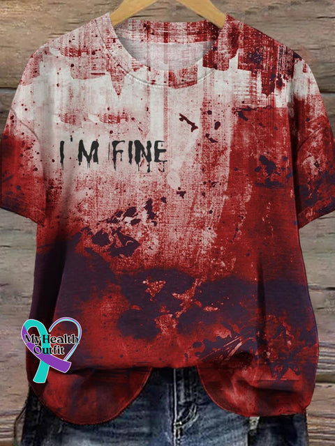Blood I’m Fine Dark Gothic Halloween Art Print T-Shirt