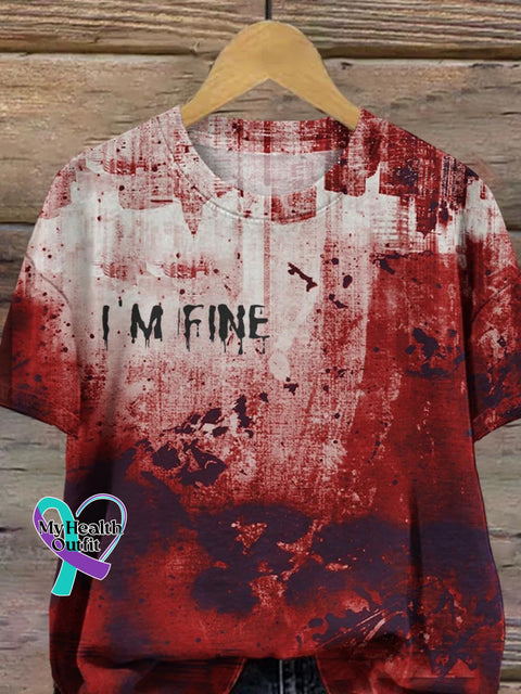Blood I’m Fine Dark Gothic Halloween Art Print T-Shirt