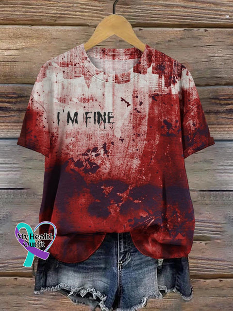 Blood I’m Fine Dark Gothic Halloween Art Print T-Shirt Muilticolor / S