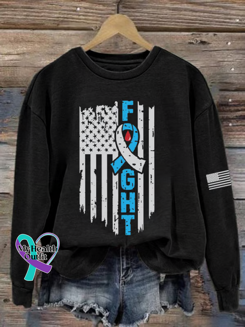 Blue Ribbon Flag Diabetes Awareness Print Casual Sweatshirt Black / S