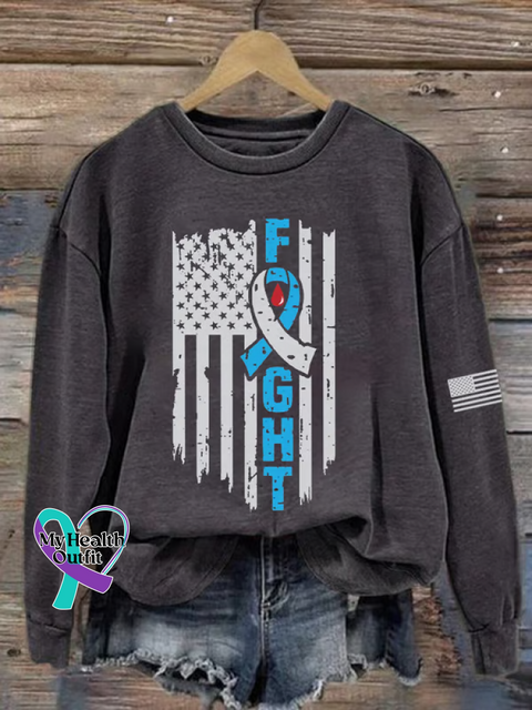 Blue Ribbon Flag Diabetes Awareness Print Casual Sweatshirt Grey / S