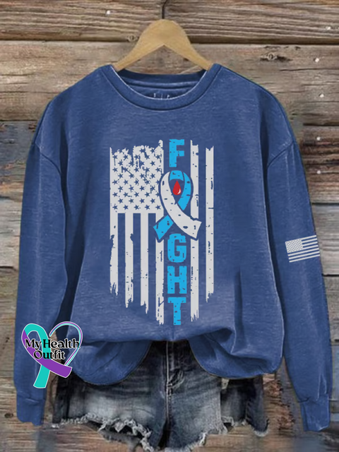 Blue Ribbon Flag Diabetes Awareness Print Casual Sweatshirt Blue / S