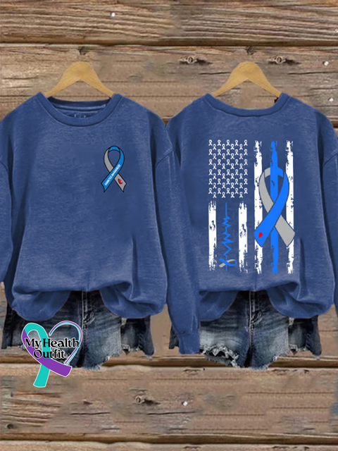 Blue Ribbon Flag Diabetes Awareness Print Casual Sweatshirt Blue / S