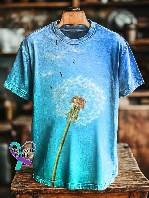 Blue Sky Dandelion Print Casual Round Neck Short Sleeve T-Shirt Multicolor / S