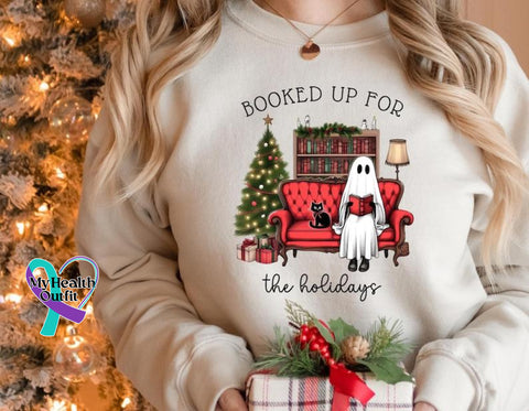 Booked Up For The Holidays Christmas Book Ghost Casual Sweatshirt
