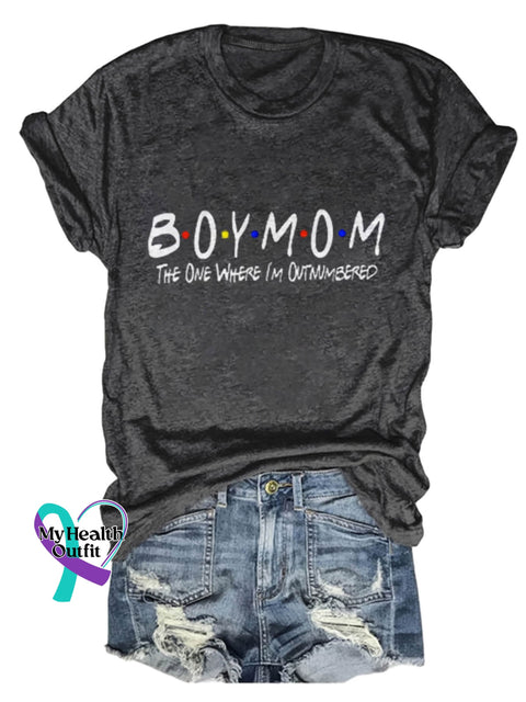 Boy Mom The One Where I’m Outmmbered Design Print T-Shirt Black / S