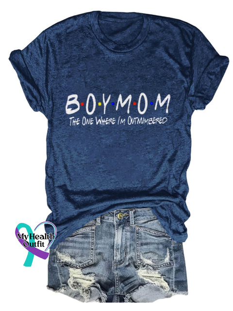 Boy Mom The One Where I’m Outmmbered Design Print T-Shirt Navy Blue / S
