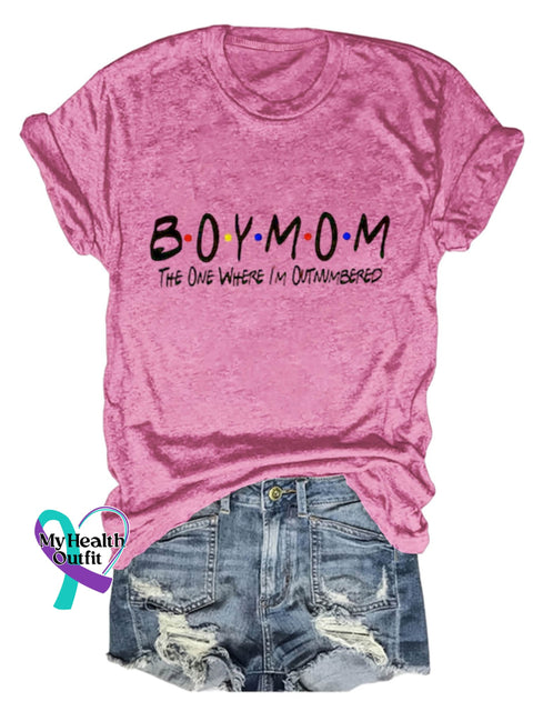Boy Mom The One Where I’m Outmmbered Design Print T-Shirt Pink / S