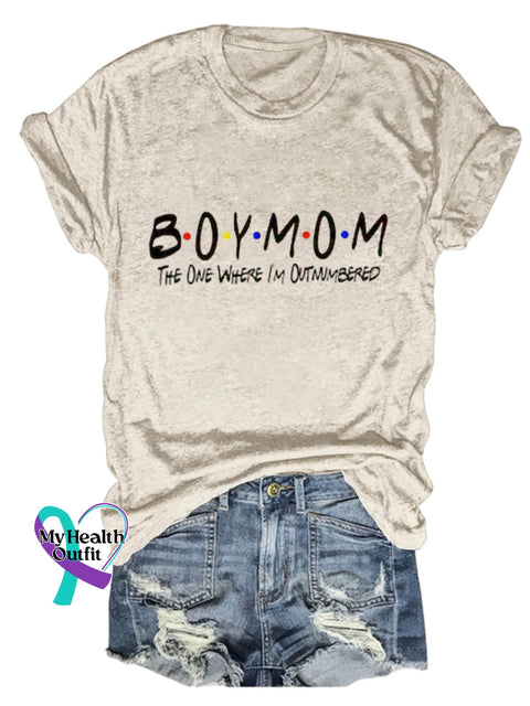 Boy Mom The One Where I’m Outmmbered Design Print T-Shirt Sand / S