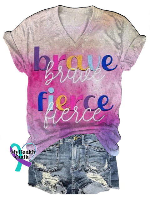 Brave Fierce Gradient Print Casual V-Neck Short Sleeve T-Shirt Multicolor / S