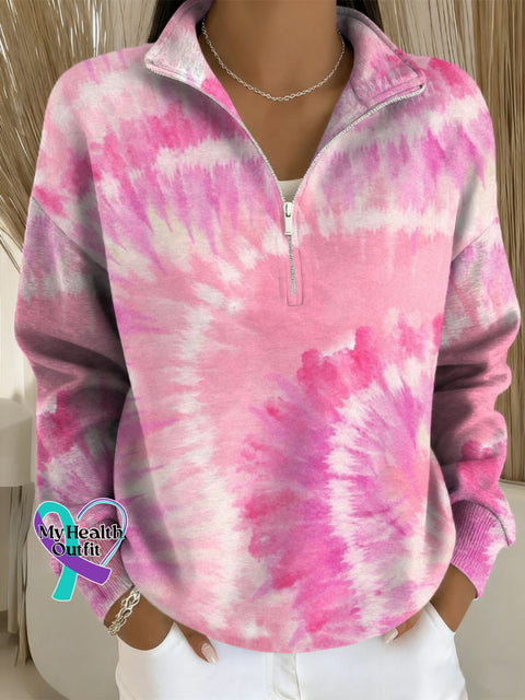 Breast Cancer Awareness Art Casual Long Sleeve Zip Sweatshirt Multicolor / S